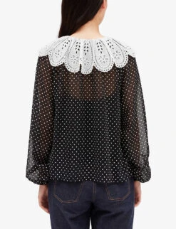 CLAUDIE PIERLOT Embroidered Collar Polka-dot Woven Blouse -Whistles Store R04103277 DIVERS ALT03