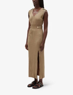 CLAUDIE PIERLOT Shoulder Epaulette Stretch Rib-knit Maxi Dress -Whistles Store R04103364 NATURELS ALT02