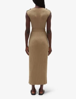 CLAUDIE PIERLOT Shoulder Epaulette Stretch Rib-knit Maxi Dress -Whistles Store R04103364 NATURELS ALT03
