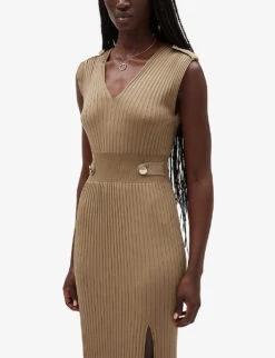 CLAUDIE PIERLOT Shoulder Epaulette Stretch Rib-knit Maxi Dress -Whistles Store R04103364 NATURELS ALT04