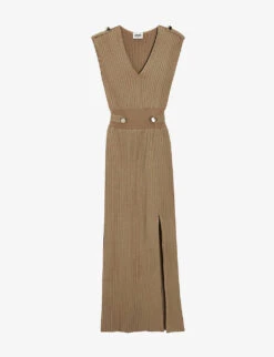 CLAUDIE PIERLOT Shoulder Epaulette Stretch Rib-knit Maxi Dress