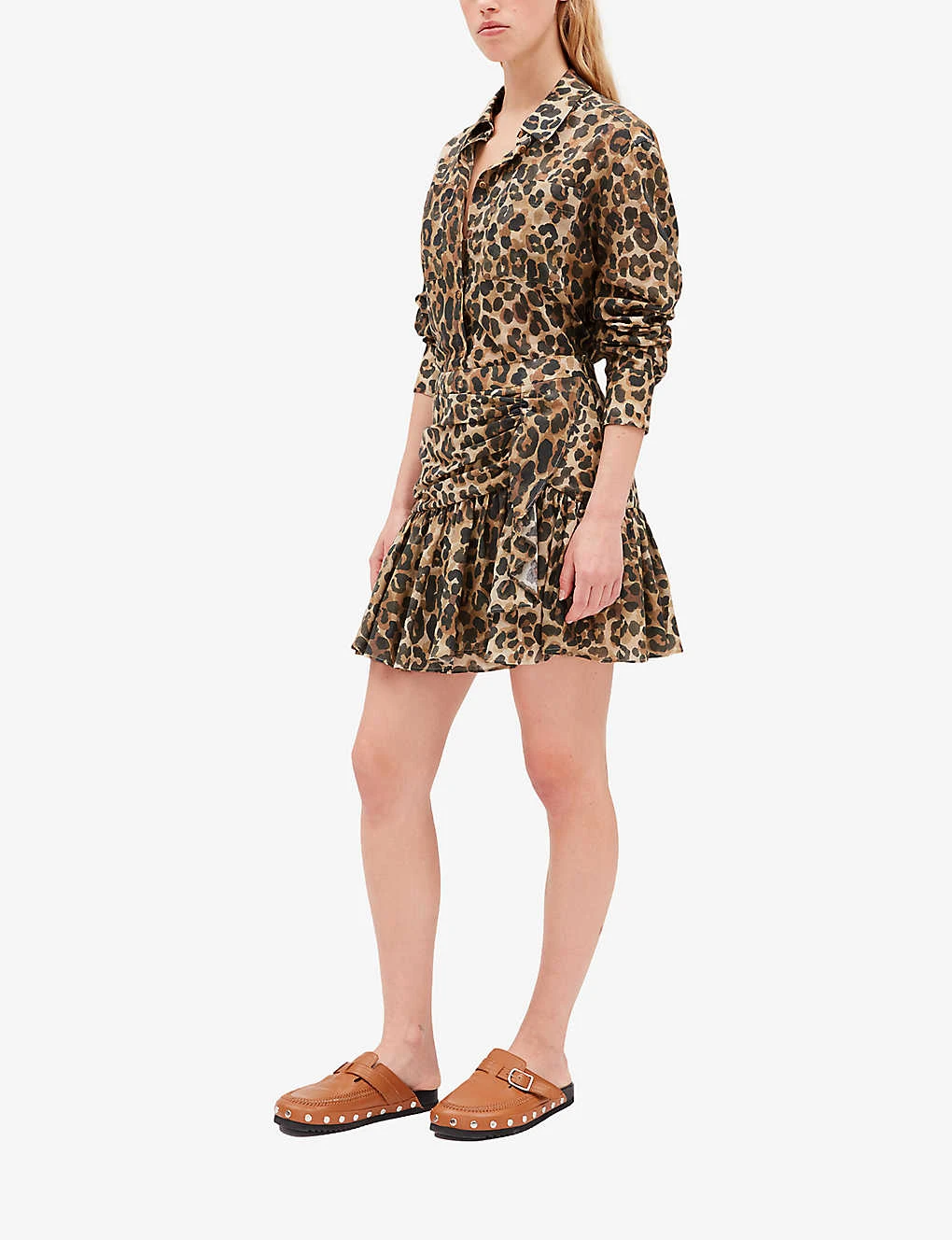 CLAUDIE PIERLOT Sisterleo Leopard-print Gathered-effect Cotton Mini Skirt 4 CLAUDIE PIERLOT Sisterleo Leopard-print Gathered-effect Cotton Mini Skirt - Image 2
