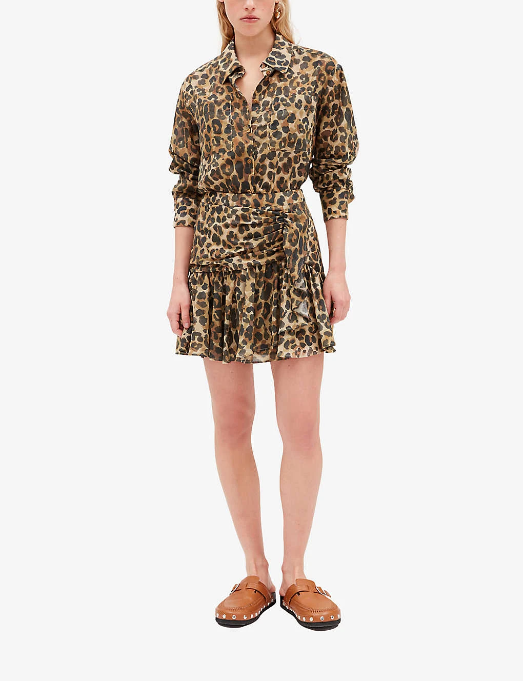 CLAUDIE PIERLOT Sisterleo Leopard-print Gathered-effect Cotton Mini Skirt 5 CLAUDIE PIERLOT Sisterleo Leopard-print Gathered-effect Cotton Mini Skirt - Image 3