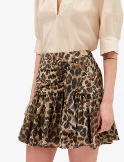 CLAUDIE PIERLOT Sisterleo Leopard-print Gathered-effect Cotton Mini Skirt 11 CLAUDIE PIERLOT Sisterleo Leopard-print Gathered-effect Cotton Mini Skirt -Whistles Store R04103390 DIVERS ALT04