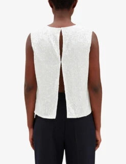 CLAUDIE PIERLOT Open-back Sequinned Stretch-woven Top -Whistles Store R04103510 NATURELS ALT02
