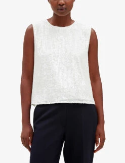 CLAUDIE PIERLOT Open-back Sequinned Stretch-woven Top -Whistles Store R04103510 NATURELS ALT03
