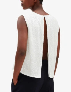 CLAUDIE PIERLOT Open-back Sequinned Stretch-woven Top -Whistles Store R04103510 NATURELS ALT04