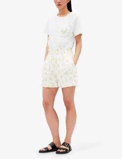 CLAUDIE PIERLOT Eita Mimosa-print Elasticated-waist Linen-blend Shorts 9 CLAUDIE PIERLOT Eita Mimosa-print Elasticated-waist Linen-blend Shorts -Whistles Store R04105057 DIVERS ALT02