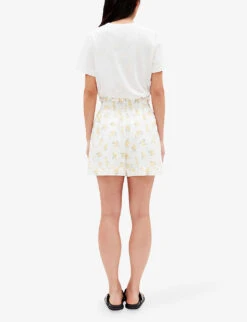 CLAUDIE PIERLOT Eita Mimosa-print Elasticated-waist Linen-blend Shorts 10 CLAUDIE PIERLOT Eita Mimosa-print Elasticated-waist Linen-blend Shorts -Whistles Store R04105057 DIVERS ALT03