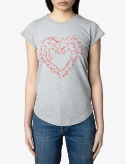 Zadig & Voltaire Skinny Heart Crystal-embellished Graphic-print Cotton-jersey T-shirt -Whistles Store R04105491 GRISCHINE ALT02