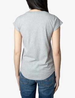 Zadig & Voltaire Skinny Heart Crystal-embellished Graphic-print Cotton-jersey T-shirt -Whistles Store R04105491 GRISCHINE ALT03