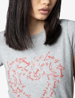 Zadig & Voltaire Skinny Heart Crystal-embellished Graphic-print Cotton-jersey T-shirt -Whistles Store R04105491 GRISCHINE ALT04