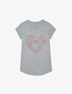 Zadig & Voltaire Skinny Heart Crystal-embellished Graphic-print Cotton-jersey T-shirt