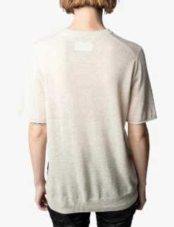 Zadig & Voltaire Ida Heart-motif Cashmere T-shirt -Whistles Store R04105494 SUGAR ALT03