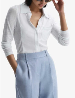 Reiss Phillipa Semi-sheer Sleeve Linen Shirt 9 Reiss Phillipa Semi-sheer Sleeve Linen Shirt -Whistles Store R04107023 WHITE ALT02