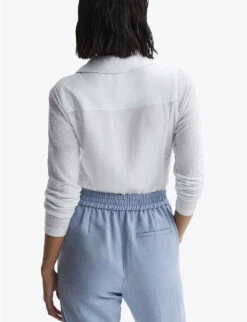 Reiss Phillipa Semi-sheer Sleeve Linen Shirt 10 Reiss Phillipa Semi-sheer Sleeve Linen Shirt -Whistles Store R04107023 WHITE ALT03