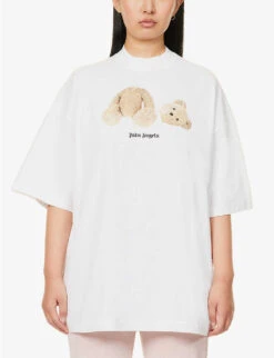 Palm Angels Bear-print Cotton-jersey T-shirt -Whistles Store R04107185 WHITEBROWN ALT02