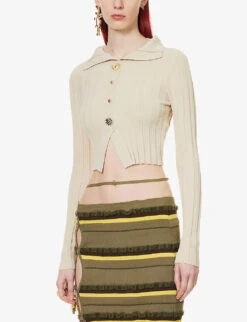Jacquemus Le Cardigan Abstract-buttons Knitted Top -Whistles Store R04107887 BEIGE ALT02