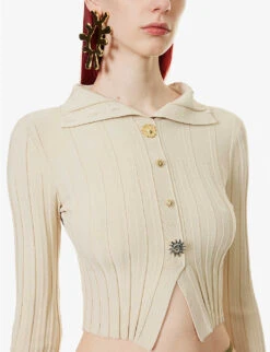 Jacquemus Le Cardigan Abstract-buttons Knitted Top -Whistles Store R04107887 BEIGE ALT04