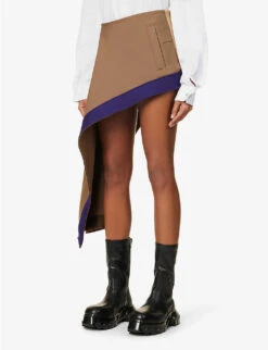 Sacai Asymmetric Contrast-trim Mini Skirt -Whistles Store R04110187 BEIGE ALT02