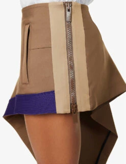 Sacai Asymmetric Contrast-trim Mini Skirt -Whistles Store R04110187 BEIGE ALT05