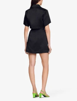Sandro Julienne Tied-waist Cut-out Woven Mini Dress -Whistles Store R04111173 NOIRGRIS ALT03