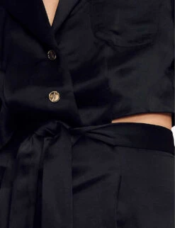 Sandro Julienne Tied-waist Cut-out Woven Mini Dress -Whistles Store R04111173 NOIRGRIS ALT04