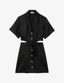 Sandro Julienne Tied-waist Cut-out Woven Mini Dress