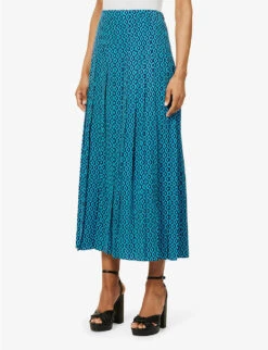 ME AND EM Geometric-print Woven Maxi Skirt -Whistles Store R04117213 NAVYTURQUOISE ALT02