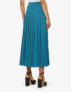ME AND EM Geometric-print Woven Maxi Skirt -Whistles Store R04117213 NAVYTURQUOISE ALT03