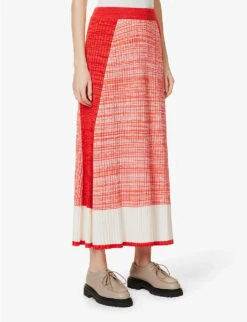 ME AND EM Colour-blocked Ribbed-knit Wool-blend Midi Skirt -Whistles Store R04117225 BURNTORANGECREAM ALT02
