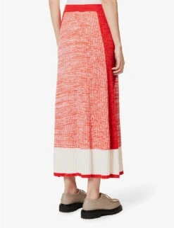 ME AND EM Colour-blocked Ribbed-knit Wool-blend Midi Skirt -Whistles Store R04117225 BURNTORANGECREAM ALT03