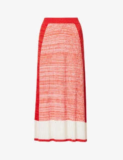 ME AND EM Colour-blocked Ribbed-knit Wool-blend Midi Skirt