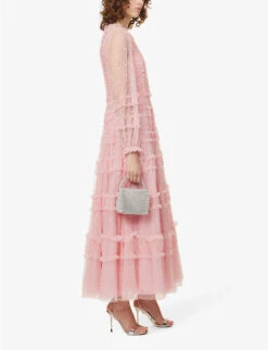 Violet Tiered Sequin-embellishment Woven Gown -Whistles Store R04118178 ROSEQUARTZ ALT01