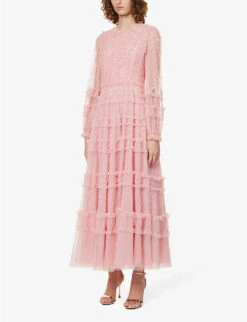 Violet Tiered Sequin-embellishment Woven Gown -Whistles Store R04118178 ROSEQUARTZ ALT02