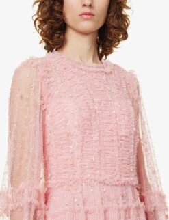 Violet Tiered Sequin-embellishment Woven Gown -Whistles Store R04118178 ROSEQUARTZ ALT04