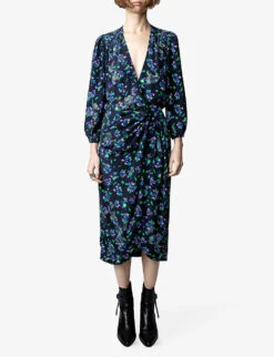 Zadig & Voltaire Floral-print Silk Midi Dress -Whistles Store R04118651 NOIR ALT02