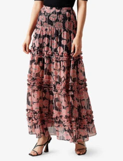Ted Baker Allesaa Floral-print Tiered Recycled-polyester Maxi Skirt -Whistles Store R04121162 BLACK ALT02