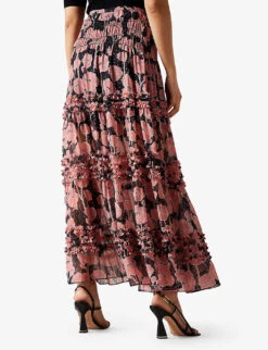 Ted Baker Allesaa Floral-print Tiered Recycled-polyester Maxi Skirt -Whistles Store R04121162 BLACK ALT03