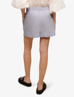 Maje Striped Elasticated-waist Stretch Cotton-blend Shorts 10 Maje Striped Elasticated-waist Stretch Cotton-blend Shorts -Whistles Store R04121176 BLEUS ALT03
