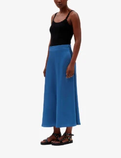 CLAUDIE PIERLOT Sapino Mid-rise Flared Satin Midi Skirt -Whistles Store R04121430 BLEUS ALT02