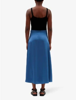 CLAUDIE PIERLOT Sapino Mid-rise Flared Satin Midi Skirt -Whistles Store R04121430 BLEUS ALT03