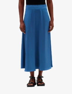 CLAUDIE PIERLOT Sapino Mid-rise Flared Satin Midi Skirt -Whistles Store R04121430 BLEUS ALT04