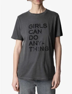 Zadig & Voltaire Bella Crystal-embellished Cotton-jersey T-shirt -Whistles Store R04121841 CARBONE ALT02