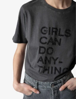 Zadig & Voltaire Bella Crystal-embellished Cotton-jersey T-shirt -Whistles Store R04121841 CARBONE ALT04