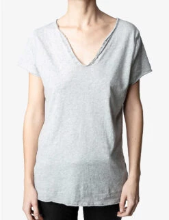 Zadig & Voltaire Henley Skull And Floral-embellished Cotton-jersey T-shirt 9 Zadig & Voltaire Henley Skull And Floral-embellished Cotton-jersey T-shirt -Whistles Store R04121844 GRISCHINE ALT02