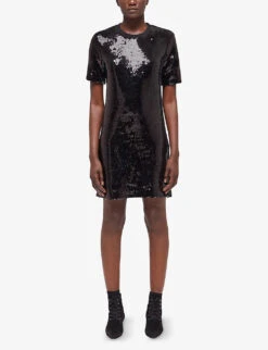 THE KOOPLES Sequinned Stretch-woven Mini T-shirt Dress 10 THE KOOPLES Sequinned Stretch-woven Mini T-shirt Dress -Whistles Store R04122314 BLA01 ALT02