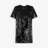 THE KOOPLES Sequinned Stretch-woven Mini T-shirt Dress -Whistles Store R04122314 BLA01 M