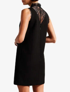 Ted Baker Chharis Lace-panel High-neck Stretch-woven Mini Dress -Whistles Store R04122458 BLACK ALT03