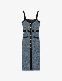 Ted Baker Contrast-panel Boucle Woven Midi Dress